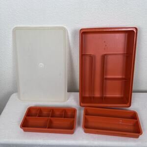 Vintage Tupperware Tuppercraft Sewing Craft Tackle Box Organizer 1421-5 Orange